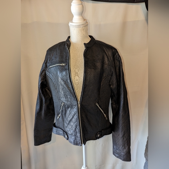 Real Leather Motorcycle jacket 3xl (fits like a solid Large) quilted pattern - Picture 1 of 9